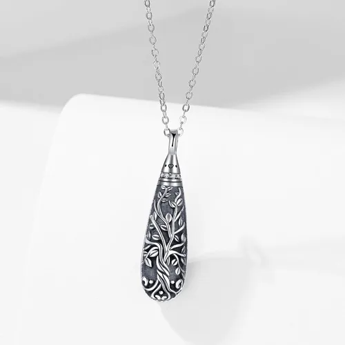Vista 75 de Collar con colgante de urna de cenizas de cremación y árbol de la vida para mujer, plata de ley US1