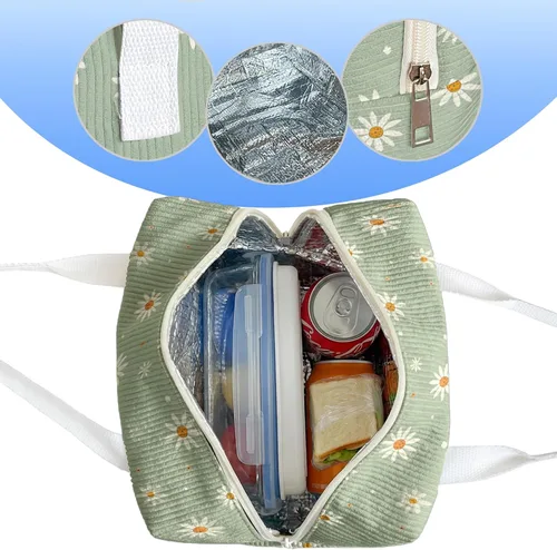 Vista 4 de Lonchera con lazo para mujeres y hombres, bolsa de almuerzo de tela aislada para el trabajo, lonchera para adultos a prueba de fugas, bolsa