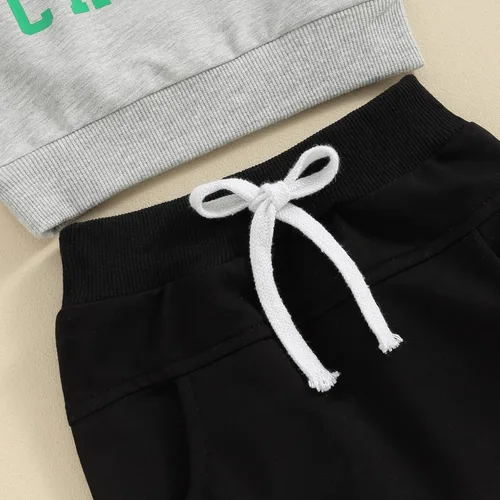 Vista 5 de Conjunto de manga larga con cuello redondo y letras para bebé niño, ropa de primavera, Charm de la suerte de las mamás grises