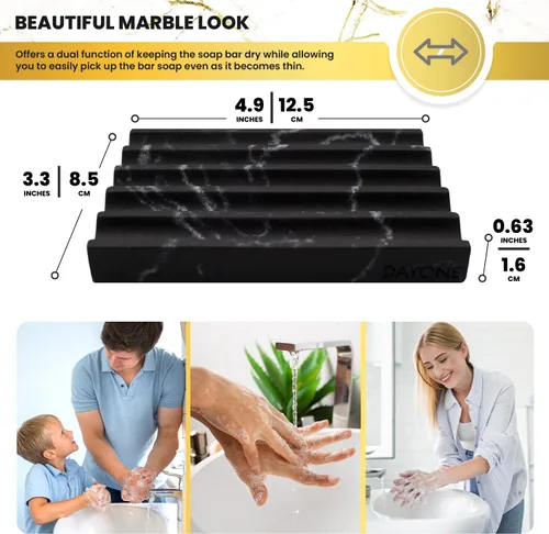 Vista 3 de DAYONE Soporte con aspecto de mármol, jabonera con bordes protectores de jabón, soporte rectangular para jabón con pies antideslizantes, bandeja