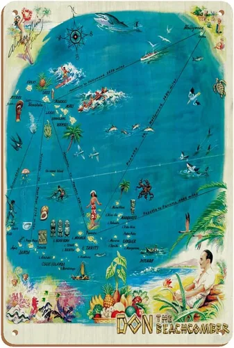 Vista 5 de Pacifica Island Art Mapa de las Islas Polinesias - Don the Beachcomber Tiki Bar and Restaurant - Cubierta de menú hawaiana vintage c.1959 - Cartel