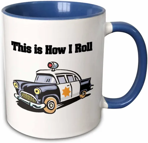 Vista 11 de 3dRose This Is How I Roll Police Cop Car 15oz Two-Tone Black Mug