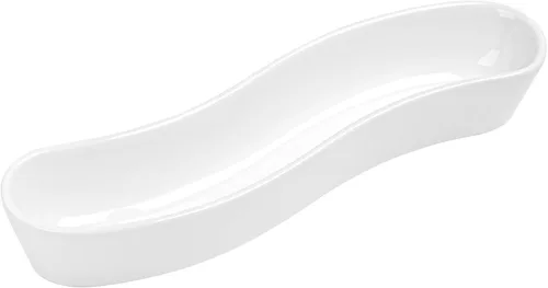 Vista 10 de Restaurantware Swerve - Plato de oliva de 6 onzas, 1 bandeja curvada de aceituna, de porcelana blanca, resistente a astillas, canoa de olivo apta