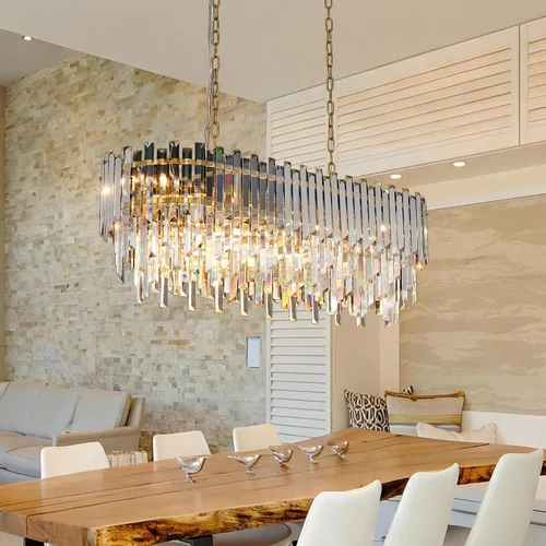Vista 2 de Candelabro rectangular de cristal K9, 37.4 pulgadas, 10 luces, lámpara colgante lineal para comedor, isla de cocina