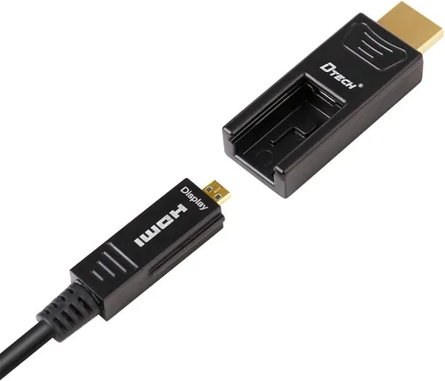 Vista 2 de DTech Cable HDMI de fibra óptica de 25 pies 4K 60Hz YUV 444 18Gbps Ultra HD con doble conector micro a estándar cable HDMI para proyector de TV