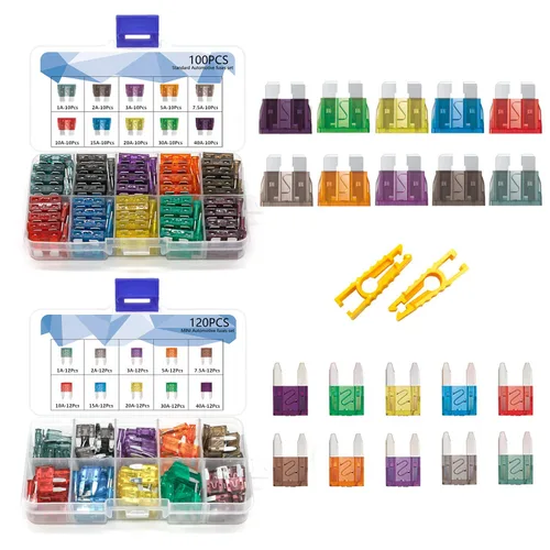Vista 7 de Vrupin Juego surtido de fusibles de automóvil, kit de fusibles para automóvil, fusibles automotrices tipo cuchilla, estándar y mini