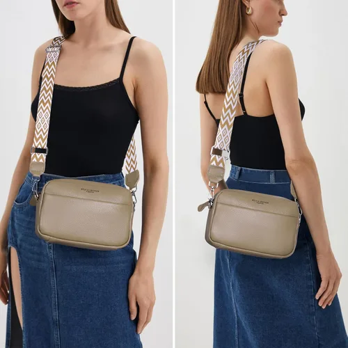 Vista 2 de Bolso cruzado para mujer, cuero auténtico, correa ancha, bolso de hombro, diseño moderno, bolso cruzado con cremallera superior