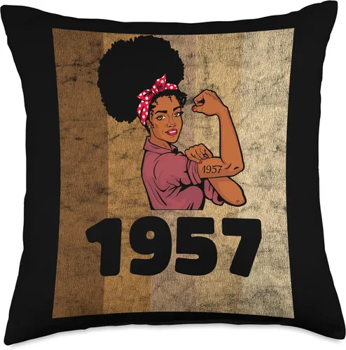 Vista 4 de Vintage 1957 Limited Edition 66th Birthday Afro Girls Women Throw Pillow