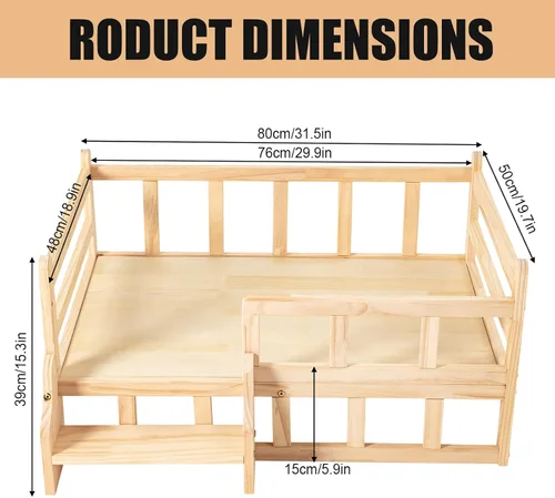 Vista 6 de PetsFurniture - Cómoda base de cama para gatos y perros, de madera, hasta 66 libras (L)