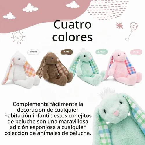Vista 4 de Peluche de Conejo de Pascua Plushible, Tierno, Suave, Juguete de Peluche Bordado para Recién Nacidos, Niños, Niños y Niñas, 14 pulgadas Verde
