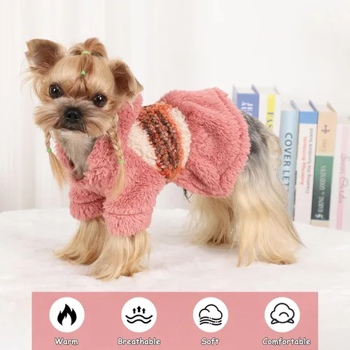 Vista 2 de Suéteres para perros pequeños para niñas, vestido de invierno para cachorros, sudadera con capucha de forro polar, ropa cálida para mascotas