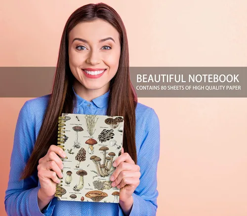 Vista 2 de Knibeo Cuaderno vintage de hongos, suministros escolares universitarios, cuaderno encuadernado en espiral de 5.5 x 8.3 con 164 páginas, cuadernos