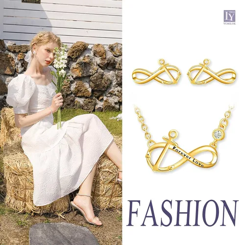 Vista 5 de Yumilok Sterling Silver Jewelry SetsInfinity Anchor Necklace Earrings for Women White Gold Plated Pendant Necklace Jewelry for Teen Girls Friends