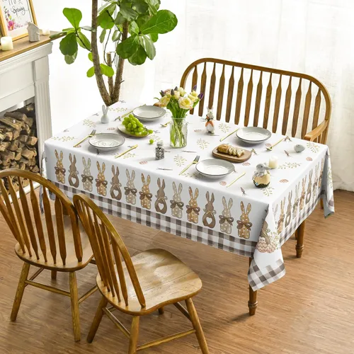 Vista 2 de Horaldaily Mantel de Pascua rectangular de 52 x 70 pulgadas, diseño de zanahorias de primavera, conejo, funda de mesa lavable para decoración