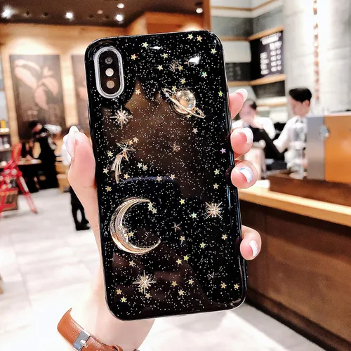 Vista 3 de Funda para iPhone XR Bling Planet Glitter con Space Sparkle Moon Star Universe suave TPU silicona a prueba de golpes funda protectora para iPhone XR