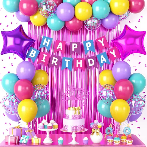 Vista 9 de Decoraciones de cumpleaños azul marino y negro para hombres, globo de confeti negro y azul con pancarta de "Happy Birthday", cortinas con flecos