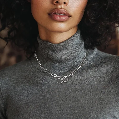 Vista 2 de Ross-Simons Italian Sterling Silver Paper Clip Link Toggle Necklace