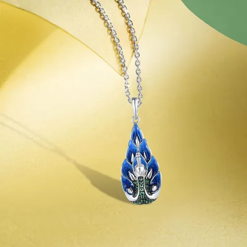 Vista 3 de Santuzza Colgante de plata de ley 925 esmaltado pavo real para mujer