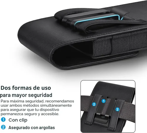 Vista 3 de Funda de cuero para teléfono ACCKUO con clip de cinturón de metal resistente y cierre magnético Compatible con iPhone 16/15/14/13/12 Pro y Non-Pro