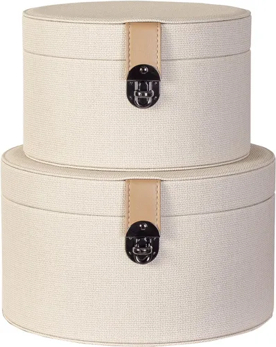 Vista 14 de Juego de 2 cajas decorativas de cuero grandes con tapa para estantes, mesa auxiliar, almacenamiento, control remoto, decoración moderna del hogar