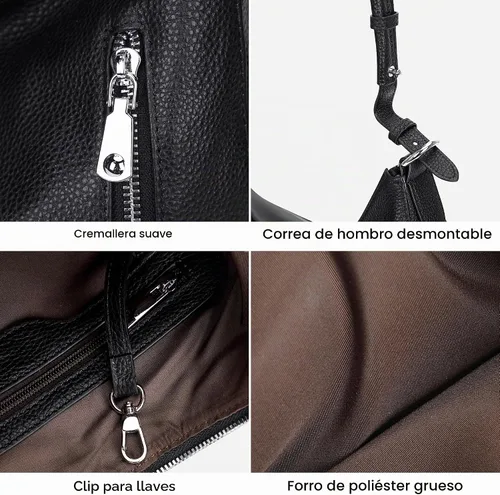Vista 7 de Over Earth Monederos de cuero genuino Bolso de hombro tipo hobo mediano 01-Negro