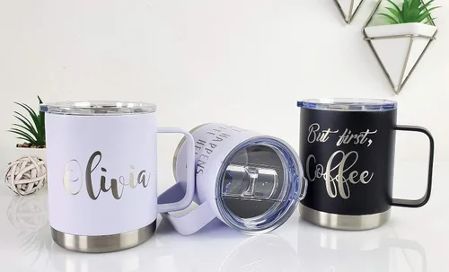 Vista 5 de Taza de café aislada personalizada con tapa, 12 onzas, personalizable con nombre o texto, taza de viaje personalizada
