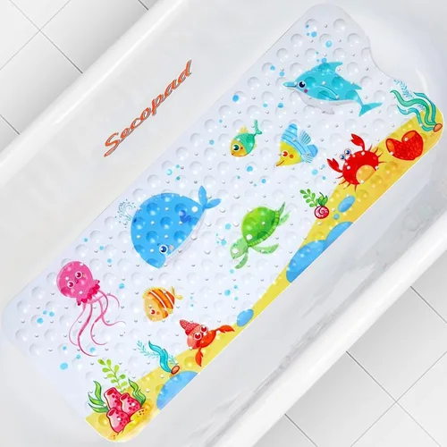 Vista 8 de Alfombra de baño antideslizante para bañera y ducha, lavable a máquina, antideslizante, con dibujos animados, con agujeros de drenaje y ventosas