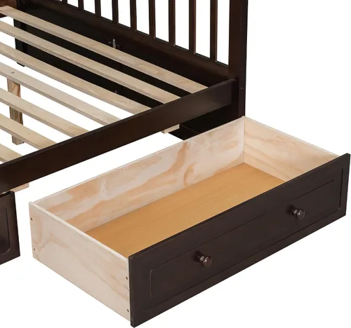 Vista 9 de Harper & Bright Designs Litera convertible de madera individual sobre cama matrimonial con 2 cajones de almacenamiento y escalera, se puede dividir