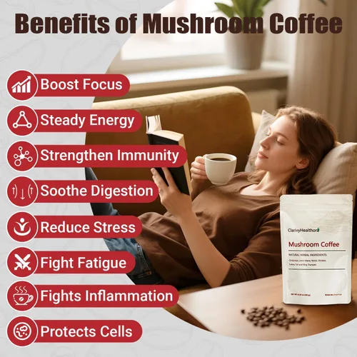 Vista 3 de Café de hongos, suplementos herbales de hongos para una mejor concentración, energía, digestión, piel e inmunidad 30 porciones