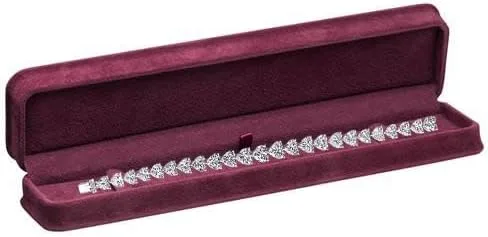 Vista 2 de Allure - Caja de pulsera de gamuza color burdeos, elegante estuche de pulsera de diamantes, con interior de terciopelo burdeos, caja de regalo
