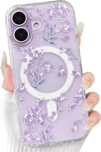 Vista 77 de NITITOP Funda magnética transparente compatible con iPhone 14 Plus/15 Plus, compatible con MagSafe lindas flores, hojas florales para mujeres