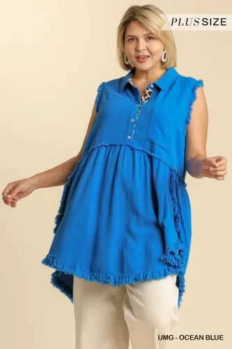 Vista 2 de umgee USA - Blusa tipo túnica sin mangas con dobladillo deshilachado y dobladillo deshilachado para mujer