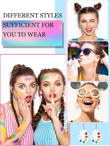 Vista 6 de 20 pares de aretes divertidos, adorables y raros para mujeres y niñas, con inclusión de osito de goma, té con leche, pez dorado, caricatura pintada