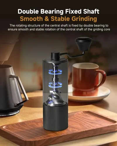Vista 5 de Molinillo de café manual, molinillo de café de mano con 30 ajustes ajustables, fresas cónicas de espresso de acero inoxidable CNC 420, diseño