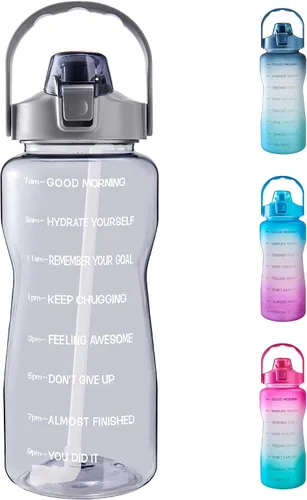 Vista 12 de EYQ Botella de agua potable gratuita sin fugas de 64 oz/128 oz con marcador de tiempo motivacional sin BPA para fitness, gimnasio y deportes al aire