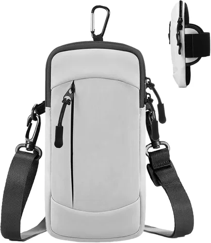 Vista 8 de Soporte para teléfono celular con banda para el brazo, bolsa cruzada 2 en 1 para correr y caminar Hands-free carrying, breathable mesh back