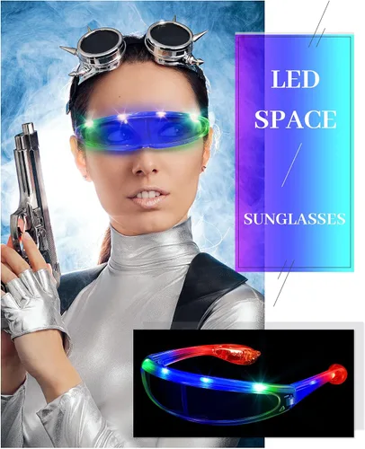 Vista 5 de 4 pares de lentes de sol futuristas angostos con diseño de robot, para disfraz espacial, Blanco