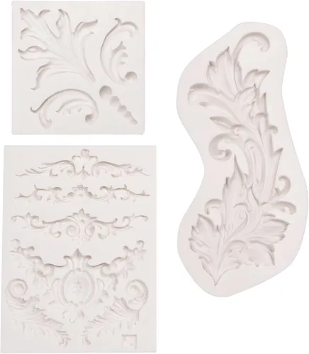 Vista 9 de Moldes de silicona de plumas para fondant barroco, paquete de 3 moldes de 3 paquetes de moldes barrocos ZH382