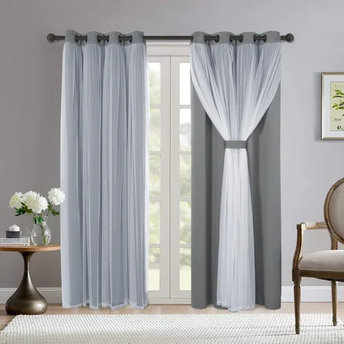 Vista 20 de BONZER Cortinas opacas con superposición transparente, mezcla y combina paneles de ventana de doble capa con aislamiento térmico para sala de estar