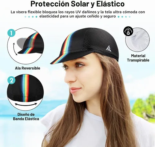 Vista 6 de Hikenture Gorra de ciclismo, gorra de calavera refrescante con visera solar, transpirable, forro de casco de verano para hombres y mujeres Negro