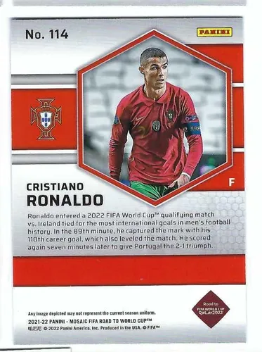 Vista 2 de CRISTIANO RONALDO 2021-22 Panini Mosaic Road to FIFA World Cup Qatar 2022 Tarjeta de fútbol #114 Manchester United Portugal