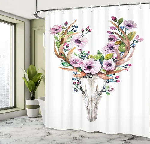 Vista 4 de Ambesonne Decor Collection, juego de cortina con ganchos para regadera