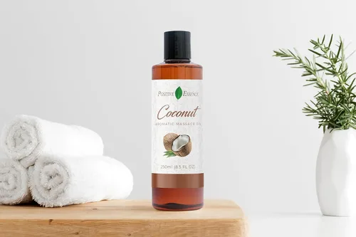 Vista 3 de Aceite de masaje de coco relajante, hecho con aceite de jojoba, aceite de almendras dulces, vitamina E y aceite de coco virgen extra, regalos