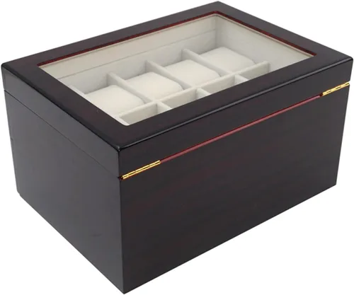 Vista 7 de LOYALHEARTDY Caja de reloj de madera de 20 ranuras, joyería y reloj de exhibición Oraorganization de 2 capas soporte de reloj de madera