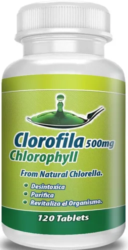 Vista 3 de Clorofila en tabletas. Set de 2 frascos con 120 tabletas CADA uno. Desintoxicica y purifica la Sangre, ayuda a la digestión, combate estrenimiento