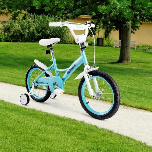 Vista 8 de Bicicleta para niños de 14, 16 y 18 pulgadas para niños y niñas de 3 a 9 años, bicicleta infantil con campana y ruedas de entrenamiento, múltiples