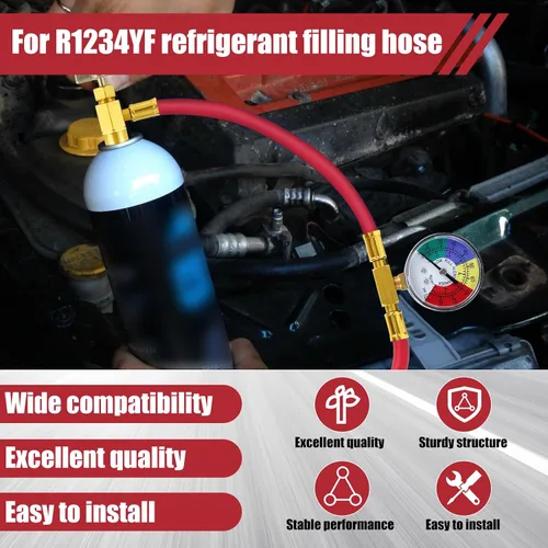 Vista 7 de R1234YF Manguera de carga de refrigerante, kit de tubería de recarga de refrigerante de aleación de aluminio, con grifo abrelatas de 1/2 LH Tipo A
