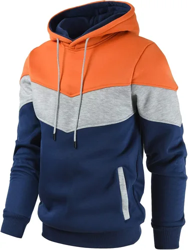 Vista 2 de Gesean - Sudadera con capucha de manga larga para hombre, diseño de bloque de color, estilo casual, con bolsillo