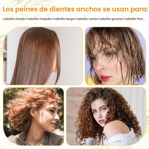 Vista 5 de Juego de 3 peines de bambú para dientes anchos, peine de madera para cabello rizado, grueso, húmedo, antiestático, con dientes de baquelita, peines