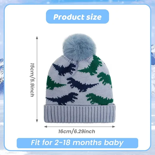 Vista 4 de Gorro de punto de invierno para bebé, forro polar, gorro grueso con pompón, gorro cálido para niños de 3 a 18 meses